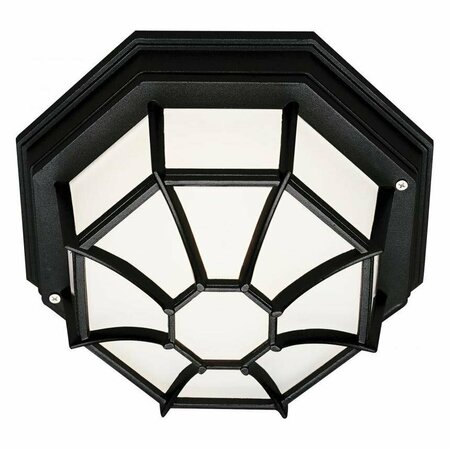 TRANS GLOBE One Light Black Frosted Spider Web Octagon Glass Outdoor Flush Mount 40581 BK